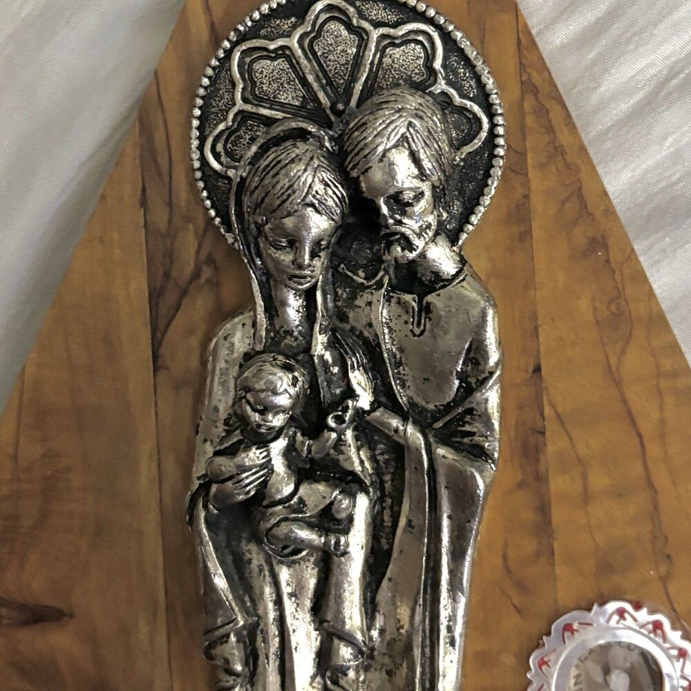 Vintage Holy Family Wall Plaque W/Relic Capsule Latin Inscription Catholic Decor - Picture 2 of 10